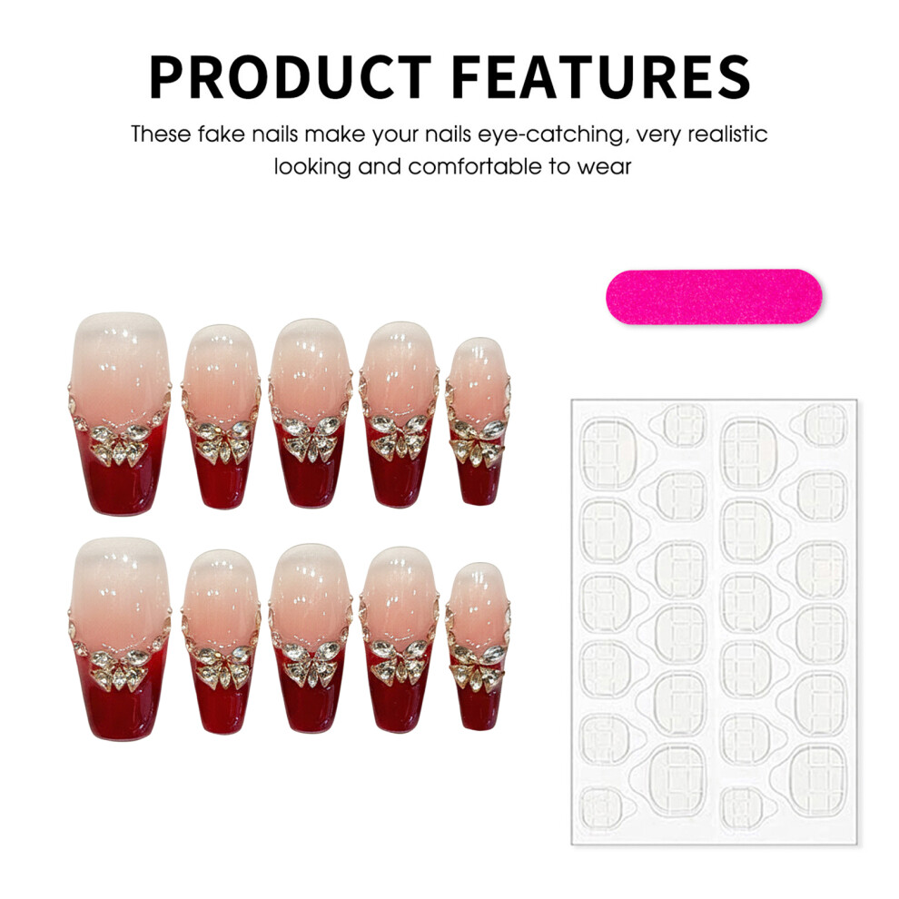 Roc-Electron (3413, M) 10Pcs Rhinestone French False Nails For Party Wedding