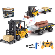 RC Forklift Toy with Trailer for Kids, Remote Control Construction Vehicle with Sound Lights and Realistic Operation
