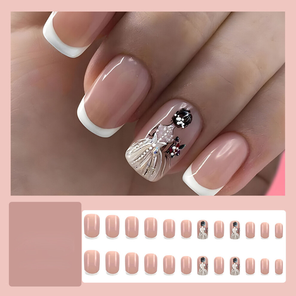Dachuang Beauty 24Pcs Nude French False Nails Short Elegant Designs