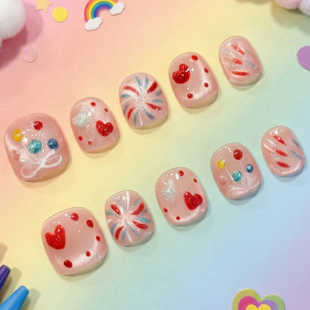 Roc-Electron (M) Kids Cartoon Fake Nails - 10Pcs, Safe Pvc, Party Wear