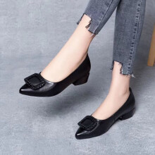 (Black, Pointed) Women PU Leather Heels - Comfortable Party Pumps