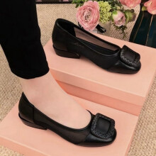 (Black, Side) Women PU Leather Heels - Comfortable Party Pumps