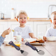 Baby Feeding Spoons Forks Stainless Steel Portable Kids Tableware Animal Theme