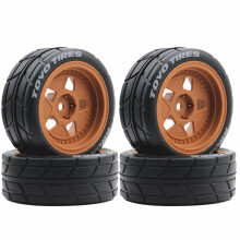 65mm RC Drift Tires 4PCS 1/10 Scale RC Car Wheels Set, Hard Plastic Brown, 12mm Hex, Grip OnRoad