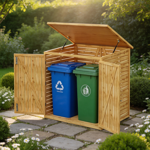 Garden Sanctuary 4.4x3.5ft Fir Wood Trash Bin Shed