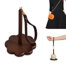 Portable Wooden Yarn Holder and Spinner with Leather Wristband Strap, Smooth Yarn Rotation for Knitting and Crocheting Organizer (B)