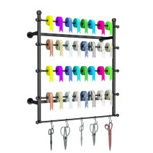 Black Wall Mounted Ribbon Organizer with 5 Hooks, Large Capacity Craft Room Storage Rack for Florist Spools