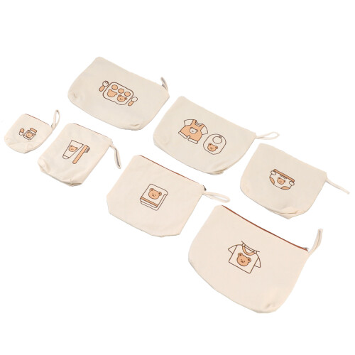 Canvas Bear Print Travel Bag Set