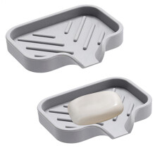 2 Pack Silicone Soap Dish with Drain, NonSlip Soap Holder for Bathroom, Kitchen, Shower, Grey