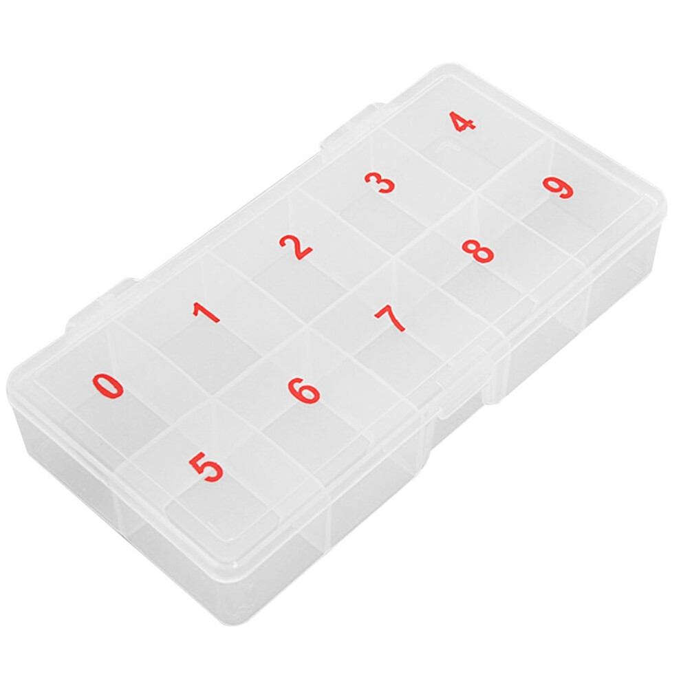 Nail Tips Storage Box 10âCompartment Clear Organizer for False Nail Tips and Rhinestones Dustproof Design