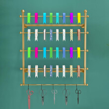 Wall Mount Ribbon Rack Gold 5 Layer Metal Wire Spool Organizer for Craft Sewing and Florist Use