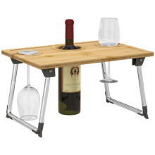 Folding Wine Picnic Table Bamboo Outdoor Beach Tray glass Bottle Holder