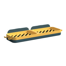 Wall Mounted Soap Dish with Double Layer Bathroom Holder, Blue and Yellow PP, No Drilling Design