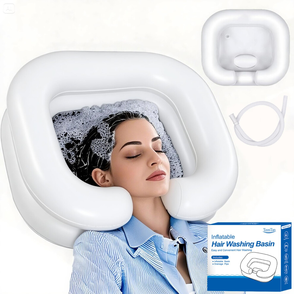 White Inflatable Shampoo Basin With Ergonomic Neck Support For Bedridden Patients And Caregivers,