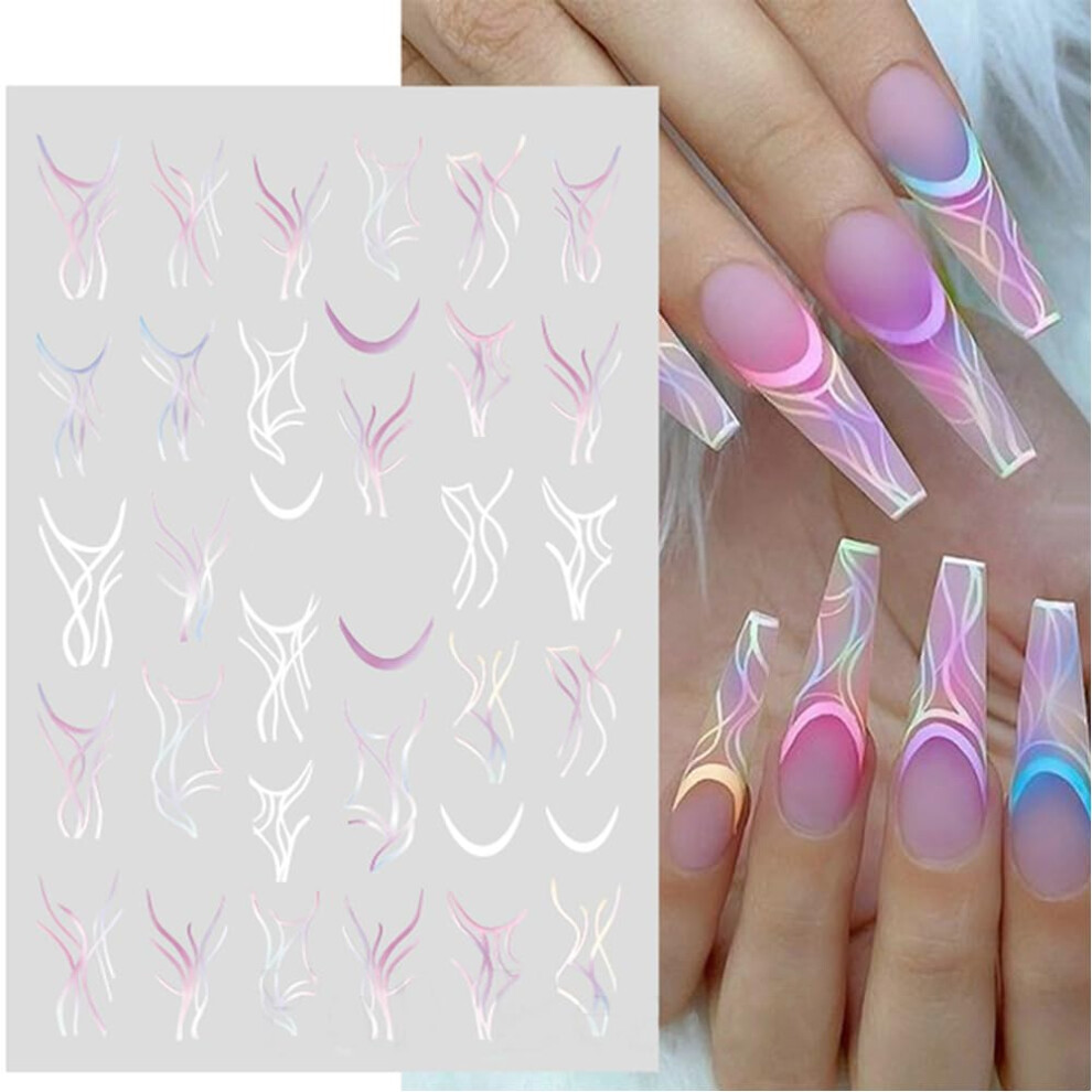 Self Adhesive Nail Art Stickers Decals 16 Sheets Marble Wave Stripe French Tip Designs for DIY Manicure
