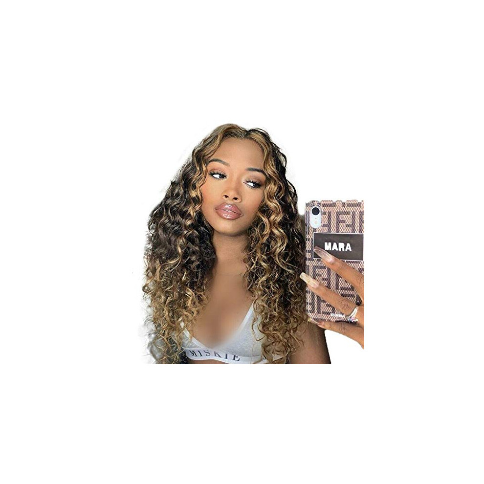 Unisex Human Hair Headband Wig Ombre Blonde 18 Inch Curly Glue Adjustable Cap For Women