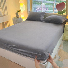 Velvet Fitted Bed Sheet 120x200cm Soft Flannel Gray with Pillowcase for Single and Double Bed