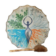 Vegan Shamanic Drum with World Tree Design, 4 Elements Frame Drum for Spiritual Drumming