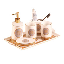 Ceramic Bathroom Accessories 6 Piece Set with Soap Dispenser Toothbrush Holder and Storage Tray