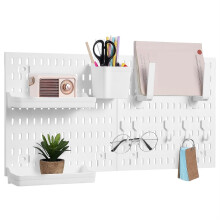 Pegboard Wall Organizer White Tool Holder Board 2 Piece Wall Mounted Storage Panel for Office and Crafts