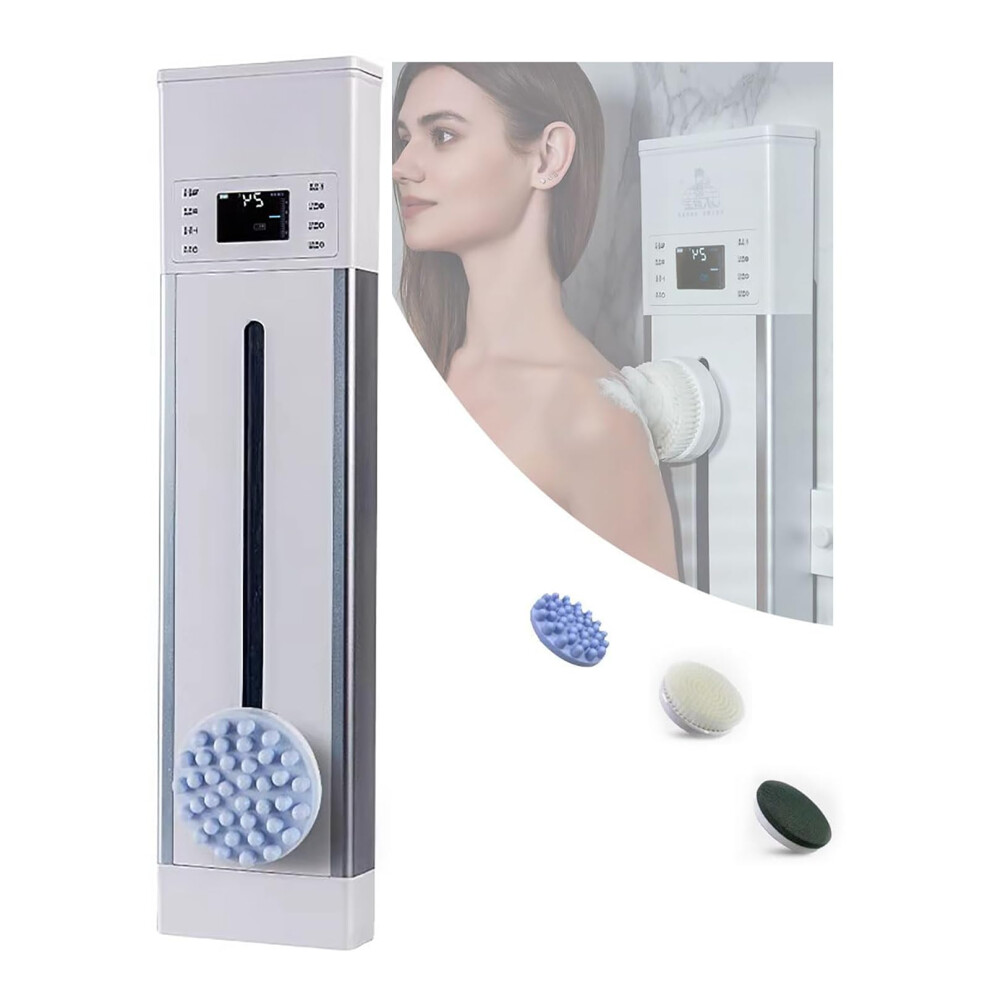 Wall Mounted Electric Back Scrubber with LCD Display, 3 Speeds, 360 Rotation, IPX5 Waterproof for Shower