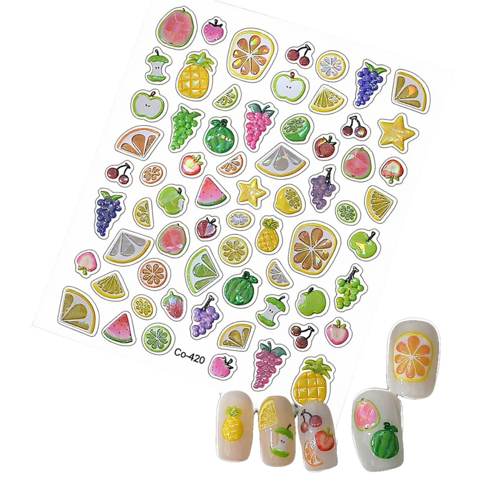 5D Embossed Fruit Nail Art Stickers for Summer Manicure, SelfAdhesive Durable Decals for Women