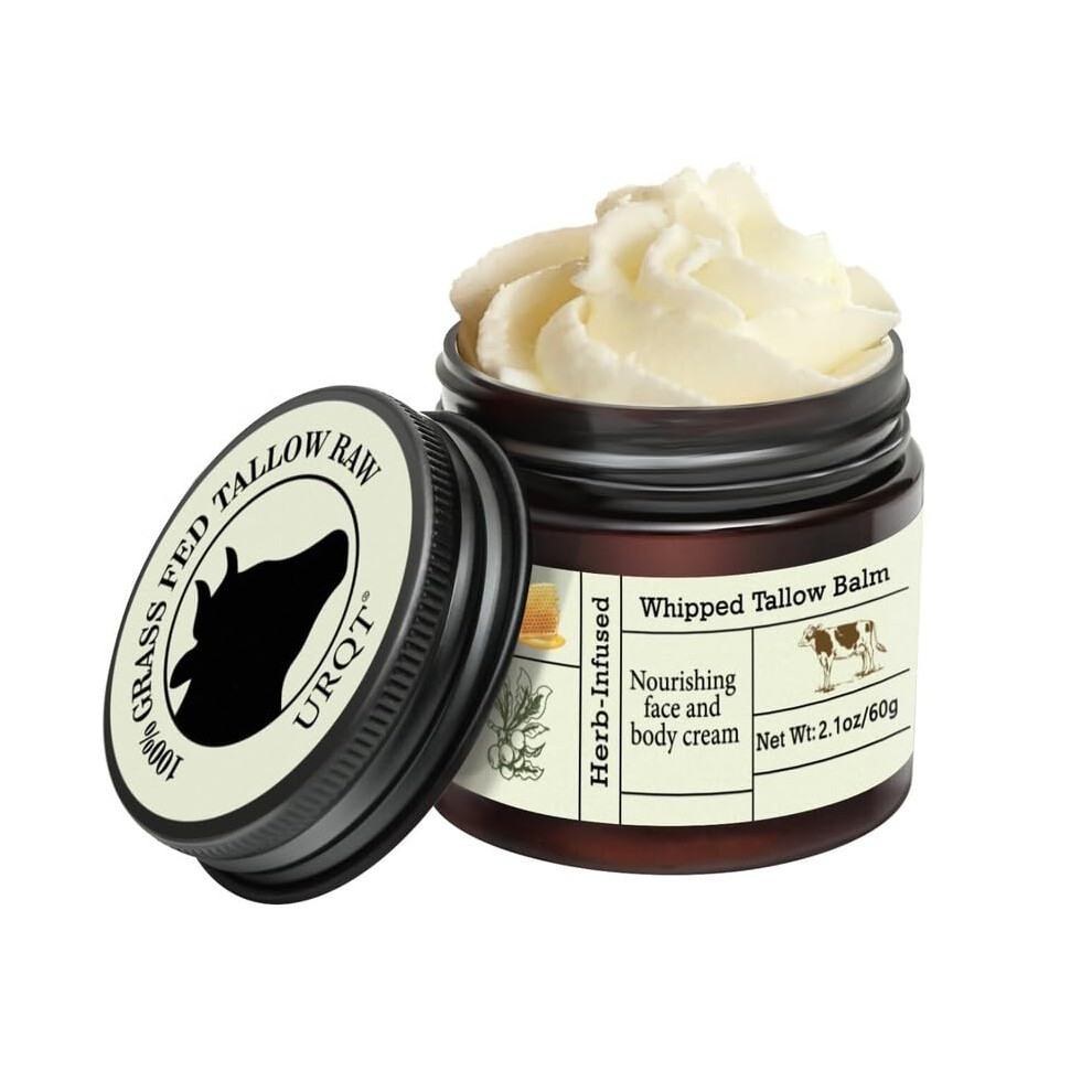 Tallow Balm Whipped Moisturizer with Raw Honey, Unscented, Grass Fed, Deep Hydration 2.1 oz