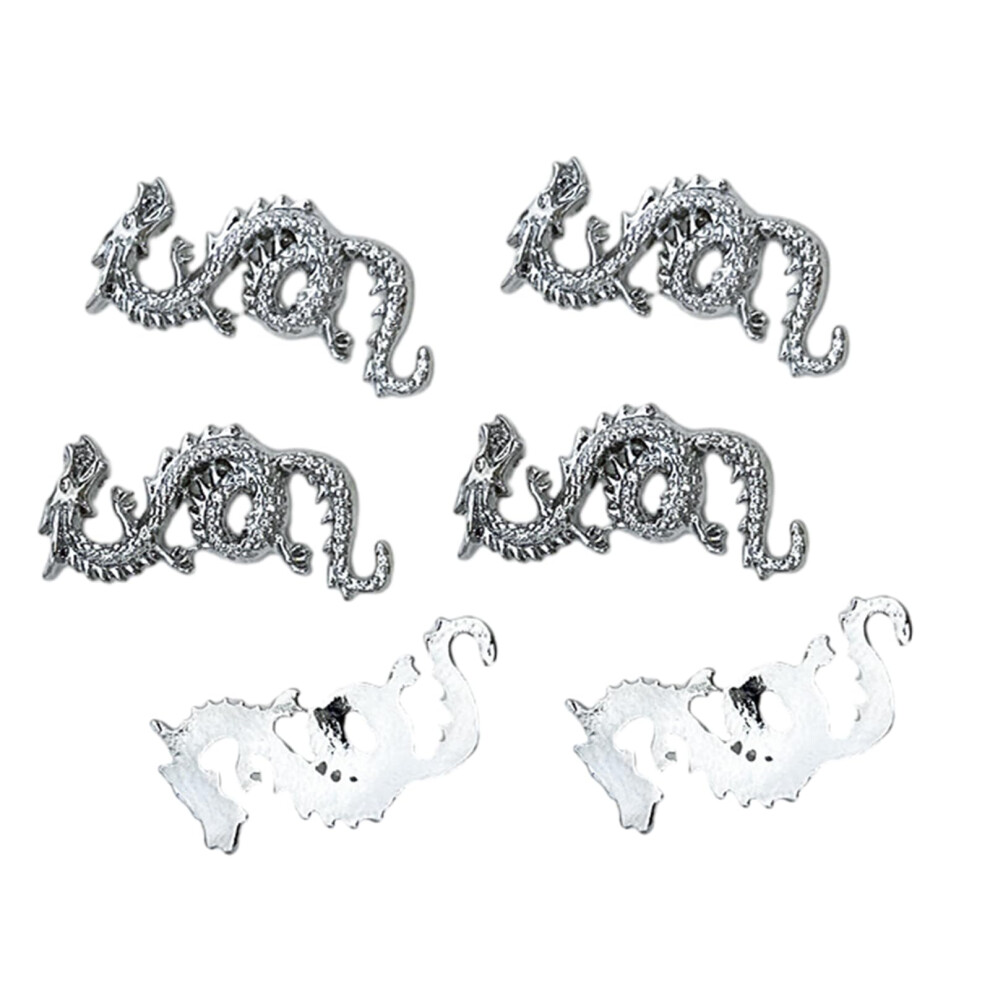 6pcs 3D Snake Dragon Metal Nail Art Charms with Rhinestones for DIY Manicure and Salon Nails