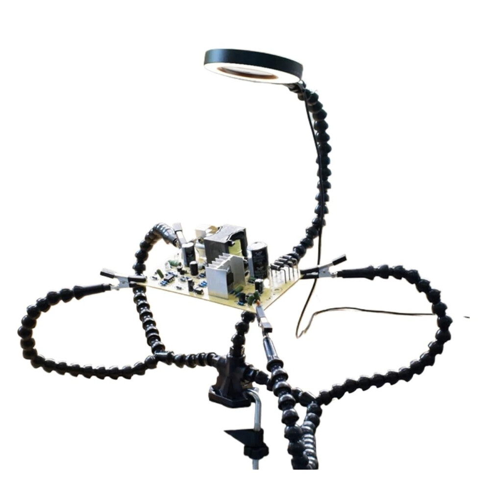 Light Soldering Helping Hands Pcb Holder With 3X Magnifying Glass Led And 360 Rotating Clips
