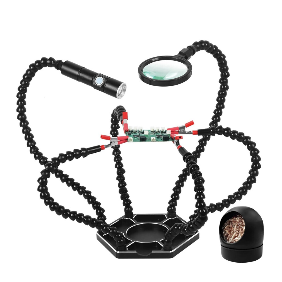 Soldering Helping Hands With 3X Magnifying Glass, Led Light, 360 Rotating Clips, Adjustable Pcb Holder 9169991290584