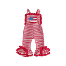(18-24 Months, White) Independence Day Toddler Girl Jumpsuit USA Flag Embroidery Sleeveless Striped Bell Bottom Overall Pants