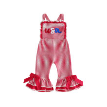 (18-24 Months, Multicolor) Independence Day Toddler Girl Jumpsuit USA Flag Embroidery Sleeveless Striped Bell Bottom Overall Pants