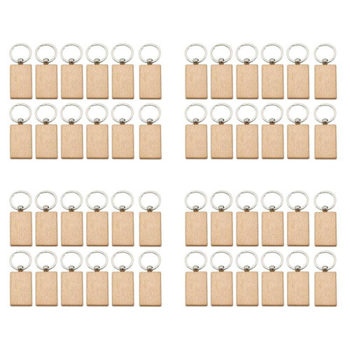 48 Pcs Blank Wooden Key Chain Rectangle Key Chain Tags Wood Keychains Key  for DIY