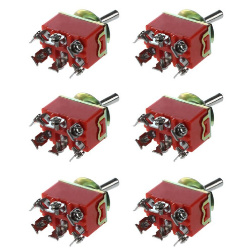 6X AC 250V 15A Latching 3 Way -Off- Single Pole Double Throw Toggle  Orange