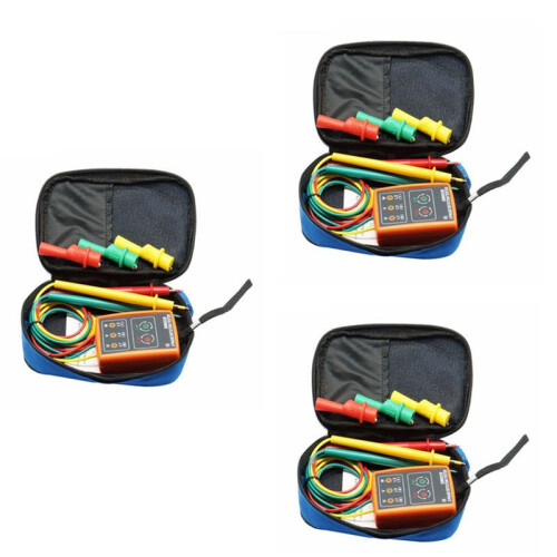 3X New 3 Phase Sequence Rotation Tester Indicator Detector Meter LED Buzzer with Portable Pouch TD-LED02 1