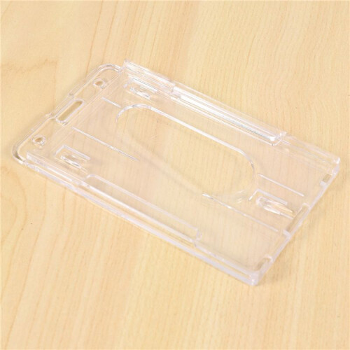5x Vertical Hard Plastic Badge Holder Double Card ID Multi Transparent 10x6cm 2