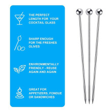 75Pcs Cocktail Picks, 4 Inch Reusable Stainless Steel Martini Picks Cocktail Toothpicks for Olives Appetizers Sandwich