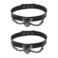 2X Leather Heart Pendant Chain Necklace Gothic Lolita Punk Choker Black