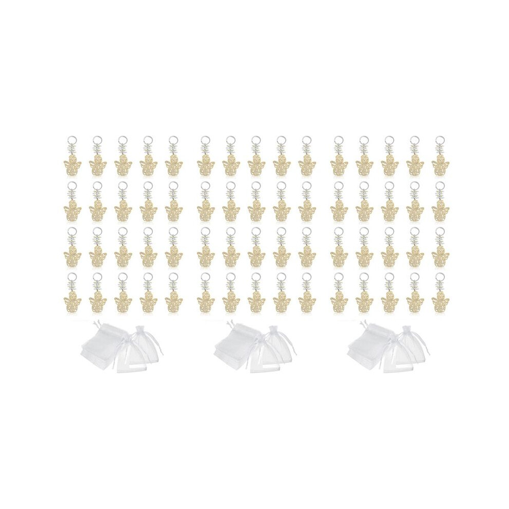 60Pcs Baptism Angel Key Ring Baptism Wood Keychain Baptism Favor Baptismal Souvenirs Communion Favors For Boy Or Girl White
