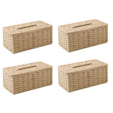 4X Caixa de Lenços de Vime, Porta Guardanapos Vintage, Capa de Recipiente de Armazenamento Desorganizado (Bege)