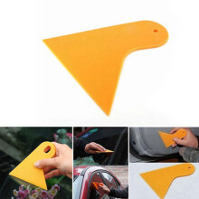 3X Plastic Yellow Auto Car Window Sticker Film Scraper Squeegee Cleaning Tool 10.5X9.5cm