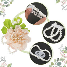 64Pcs Elastic Pearl Wrist Bands Corsage Accessories Wedding Wrist DIY Artificial Flowers Decor for Wedding Beach Party