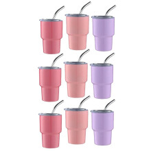 9-Pack  Tumbler Shot Glas met Rietje & Deksel,  Tumbler Cups, Dubbelwandige Tumbler Shot Glazen, 2Oz(A)