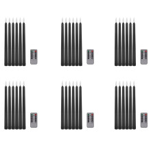 Pack of 36 Remote Halloween Taper Candles,Black Color Flameless Fake Pillar Candles,Battery Candles with Contain