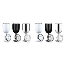 2X Stemmed Stainless Steel Wine Glasses with Lid Wall Insulated Wine Tumbler Unbreakable Goblets Wine Glasses 10oz A