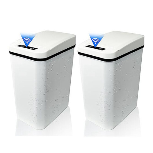 2X Automatic Touchless Bathroom Trash Can with Lid White Slim Narrow Plastic  Motion Sensor Covered Garbage Can