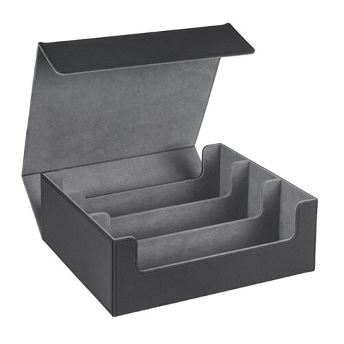 3X 1800+ Card Deck Case for Trading Cards, Magnetic Card Storage Box Top Side-Loading Deck Case Black+Gray 2