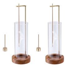 2X Insence-Stick Holder,Flying Incense Burner with Glass,Non-Slip Wooden Tray and Brass Incense Stick Stand