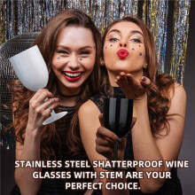 2X Verres à Vin à Pied en Acier Inoxydable avec Couvercle Gobelet à Vin Isolé à Double Paroi Gobelets Incassables Verres à Vin 10oz A
