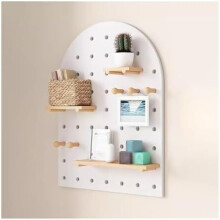 Wall Mounted Pegboard with Flexible Hook Arrangement, Wooden Wall Organizer for Home Office Garage